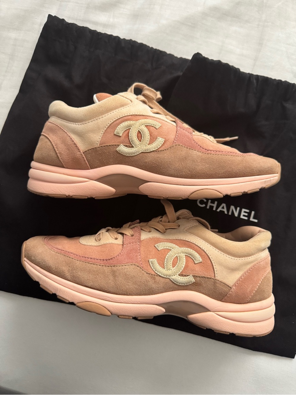 Chanel Women’s Suede Beige and Tan Sneakers